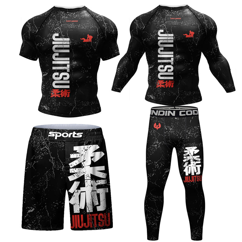 New Jiu Jitsu Rashguard MMA T-shirt +Pants For Men 4PCS/Set