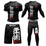 New Jiu Jitsu Rashguard MMA T-shirt +Pants For Men 4PCS/Set Brazilian Grappling Bjj