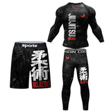 New Jiu Jitsu Rashguard MMA T-shirt +Pants For Men 4PCS/Set Brazilian Grappling Bjj