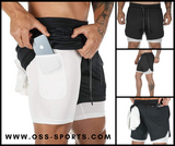 OSS - Mens Gym Training 2 in 1 Sports Shorts Outdoor Workout Running with Pockets