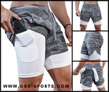 OSS - Mens Gym Training 2 in 1 Sports Shorts Outdoor Workout Running with Pockets