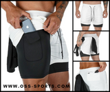 OSS - Mens Gym Training 2 in 1 Sports Shorts Outdoor Workout Running with Pockets