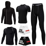 OSS - Fitness Gym Suit Men's 5 Piece Gym Running Training Workout Set Hooded Jacket Sport Tracksuit