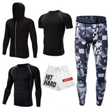 OSS - Fitness Gym Suit Men's 5 Piece Gym Running Training Workout Set Hooded Jacket Sport Tracksuit