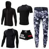 OSS - Fitness Gym Suit Men's 5 Piece Gym Running Training Workout Set Hooded Jacket Sport Tracksuit