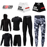 OSS - Fitness Gym Suit Men's 5 Piece Gym Running Training Workout Set Hooded Jacket Sport Tracksuit