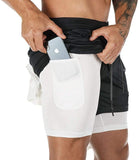 OSS - Mens Gym Training 2 in 1 Sports Shorts Outdoor Workout Running with Pockets