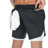 OSS - Mens Gym Training 2 in 1 Sports Shorts Outdoor Workout Running with Pockets