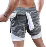 OSS - Mens Gym Training 2 in 1 Sports Shorts Outdoor Workout Running with Pockets
