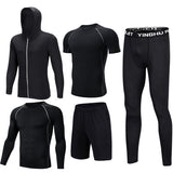 OSS - Fitness Gym Suit Men's 5 Piece Gym Running Training Workout Set Hooded Jacket Sport Tracksuit