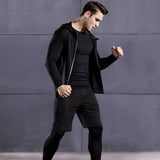 OSS - Fitness Gym Suit Men's 5 Piece Gym Running Training Workout Set Hooded Jacket Sport Tracksuit