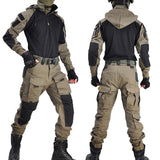 Hooded Tactical Working Suits Uniform Military Pants Army Paintball Airsoft Male Suit Men Clothing Combat Shirt Hiking Shirt with Pads