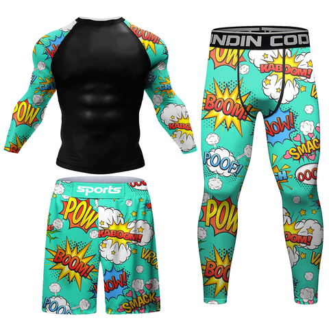 Jiu Jitsu Rashguard MMA T-shirt +Pants For Men 4PCS/Set Brazilian Grappling Bjj Boxing Rash Guard Sport Clothing Gym Shorts