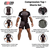 OSS Sports Men's BJJ, MMA, Grappling Kit Compression Top Plus Shorts Set 2 PCS - BJJ Jiu Jitsu Rash Guards, Men’s BJJ, No GI, MMA