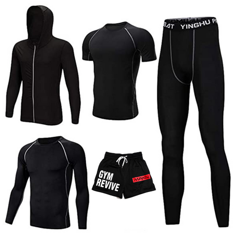 OSS - Fitness Gym Suit Men's 5 Piece Gym Running Training Workout Set ...