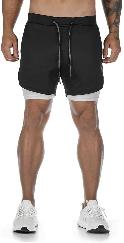 OSS - Mens Gym Training 2 in 1 Sports Shorts Outdoor Workout Running w ...