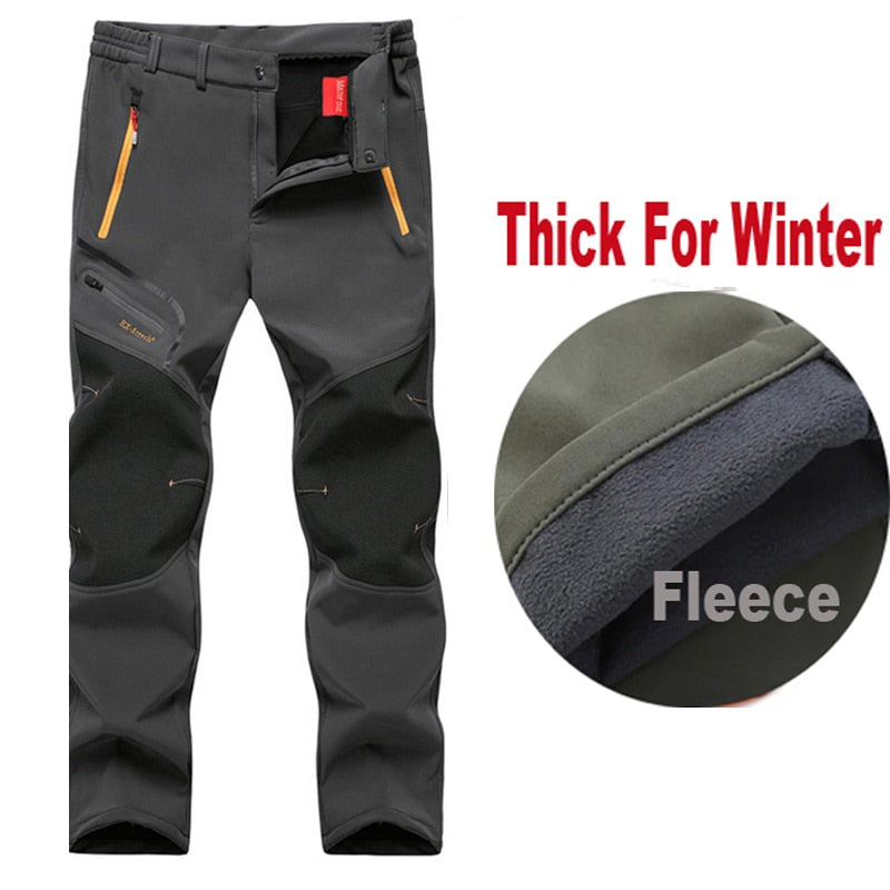 Men's Waterproof Soft Shell Pants Outdoor Hiking Fishing Fleece Pants  Trousers