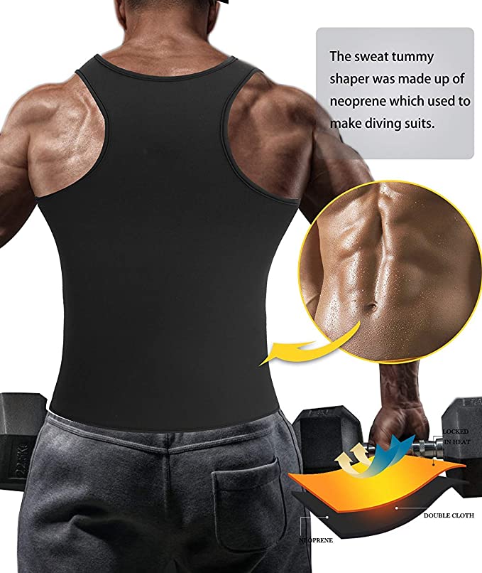 Men Neoprene Sauna Sweat Waist Trainer Vest Body Shaper Gym Weight Loss  Tank Top