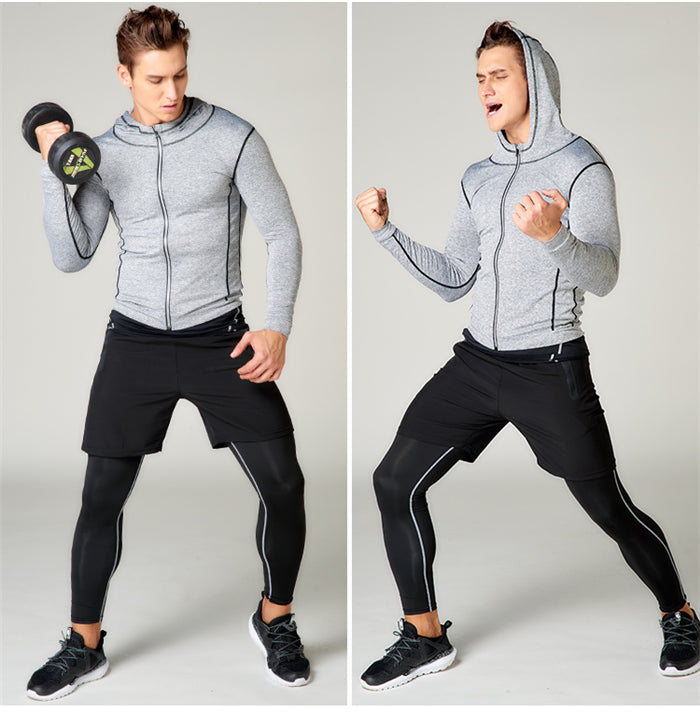 Gym Sportwear Men Thickened Four Short Long Running Sets Solid