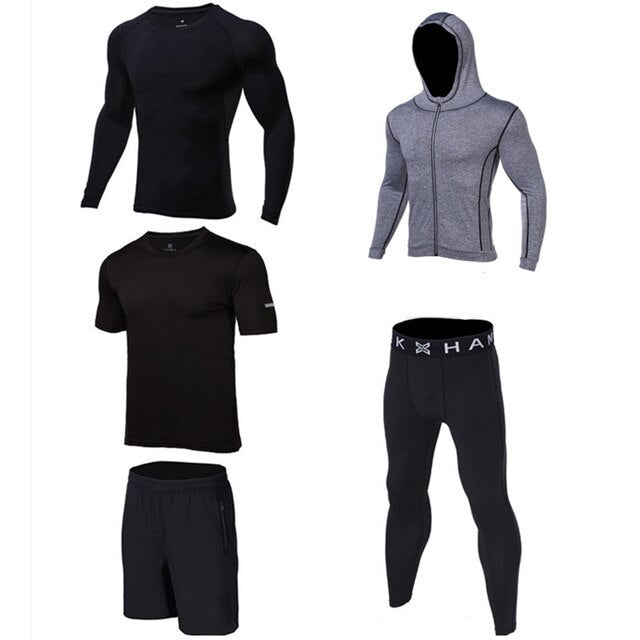 Men Workout Fitness Shirt Compression Tights Gym Clothes Moisture Wicking  Shorts